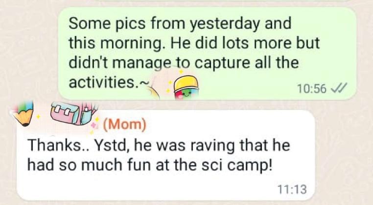 Parent message about science camp